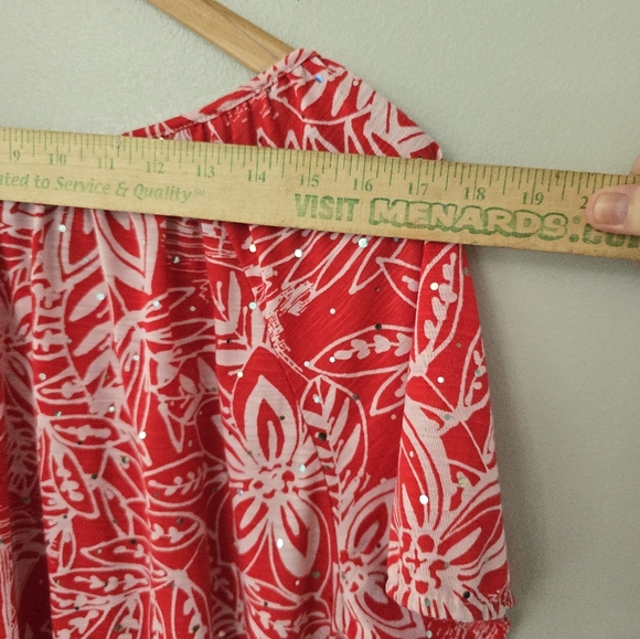 CATHY DANIELS Women's Blouse Floral Red Bling Shirt Size 3X Easter - Picture 8 of 9